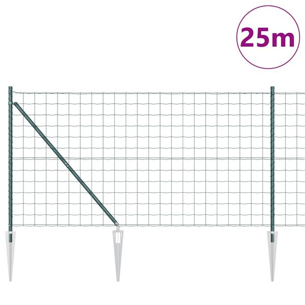 vidaXL Fence with Post Green 1.2 x 25 m Steel