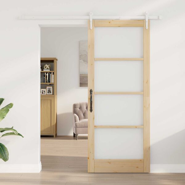vidaXL Sliding Door Natural 86 x 211 cm Solid Pine Wood and Glass