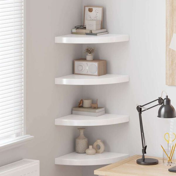 vidaXL Floating Corner Shelves 4 pcs High Gloss White 35x35x3.8 cm MDF