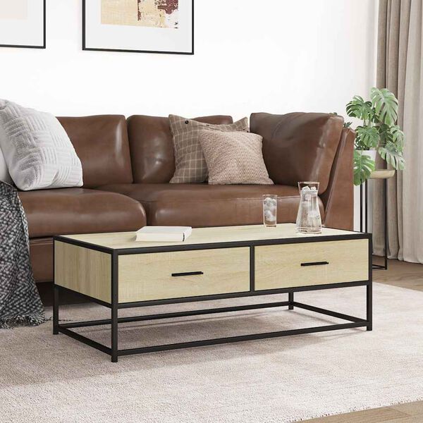 vidaXL Coffee Table Sonoma Oak 100x50x35 cm Engineered Wood and Metal