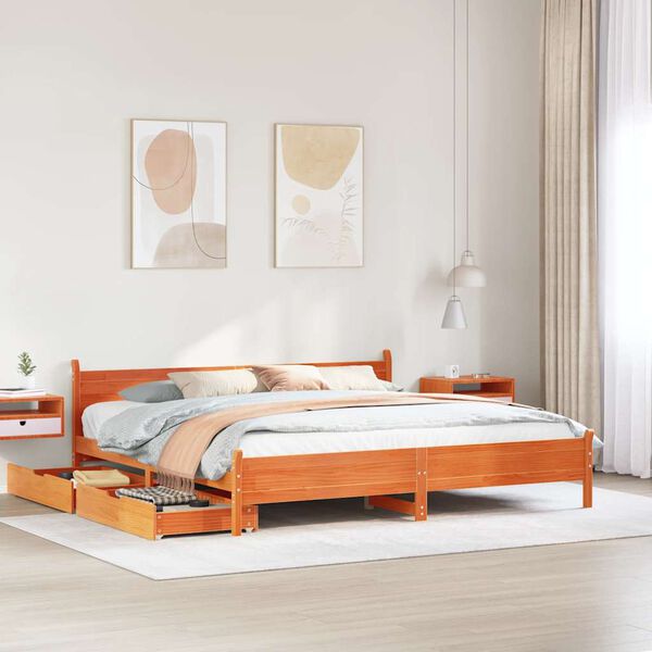 vidaXL Bed Frame without Mattress Wax Brown 200x200 cm Solid Wood Pine