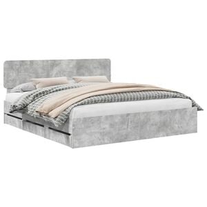 vidaXL Bed Frame with Drawer Concrete Grey 200 x 200 cm Engineer Wood