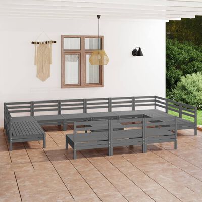 vidaXL 14 Piece Garden Lounge Set Grey Solid Pinewood