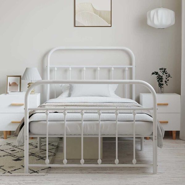 vidaXL Metal Bed Frame without Mattress with Footboard White 100x200cm