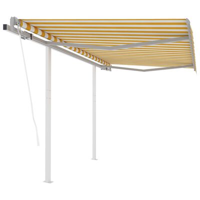 vidaXL Automatic Retractable Awning with Posts 3x2.5 m Yellow&White