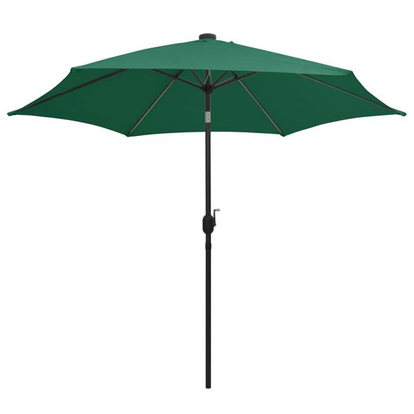 vidaXL Garden Parasol with LED Lights and Aluminium Pole 300 cm Green