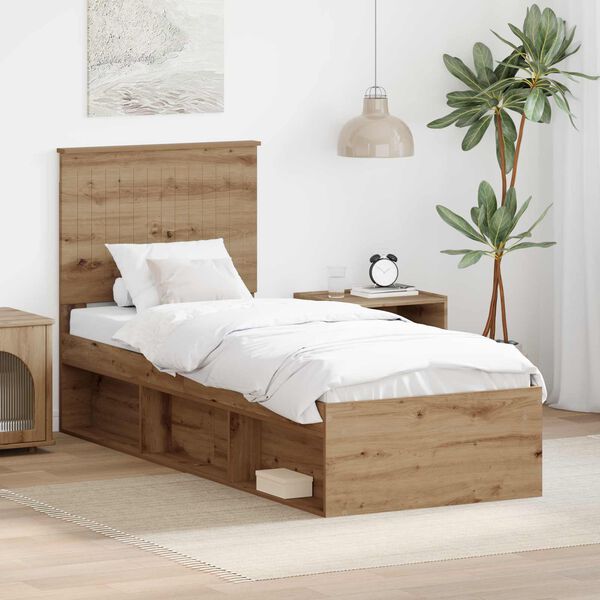 vidaXL Bed Frame Artisian Oak 75 x 190 cm Solid Pine Wood