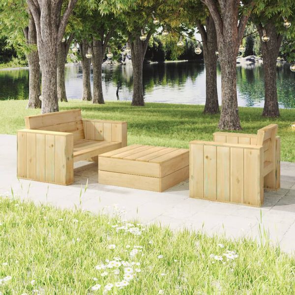 vidaXL 3 Piece Garden Lounge Set Impregnated Solid Wood Pine