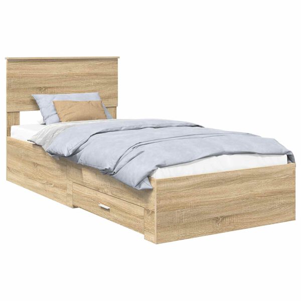 vidaXL Bed Frame Sonoma Oak and Silver 75 x 190 cm Engineered Wood