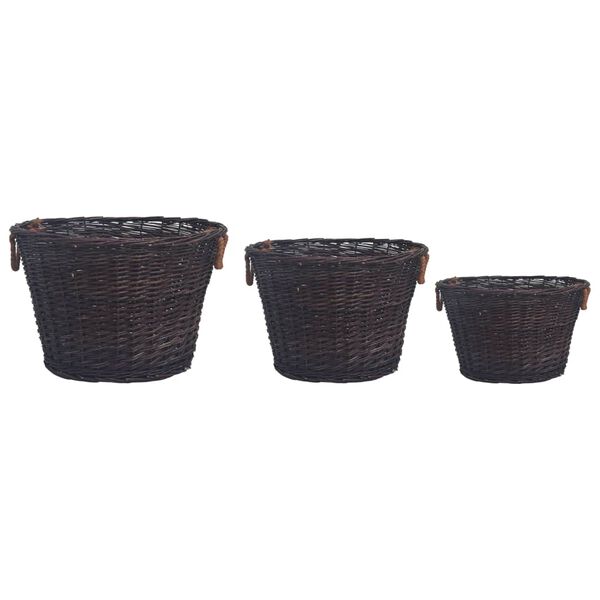 vidaXL 3 Piece Stackable Firewood Basket Set Dark Brown Willow