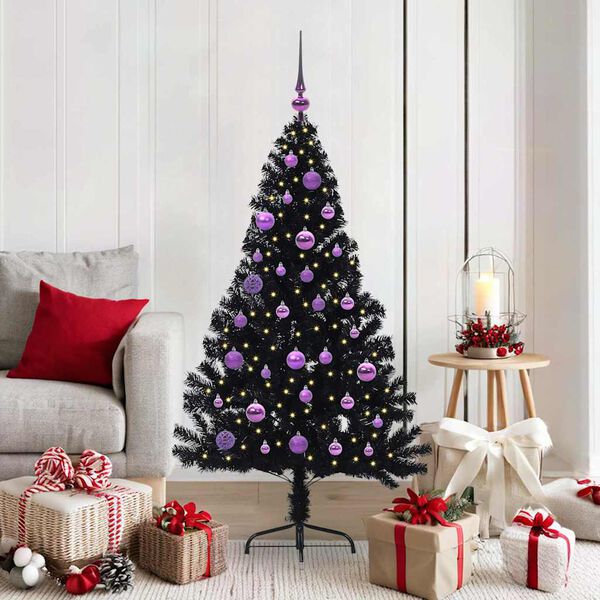 vidaXL Artificial Pre-lit Christmas Tree Black 150 cm PVC