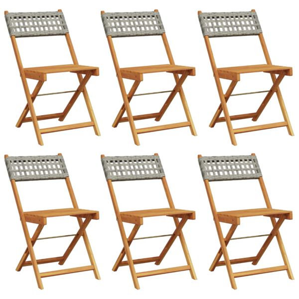vidaXL Folding Garden Chairs 6 pcs Grey Poly Rattan and Solid Wood