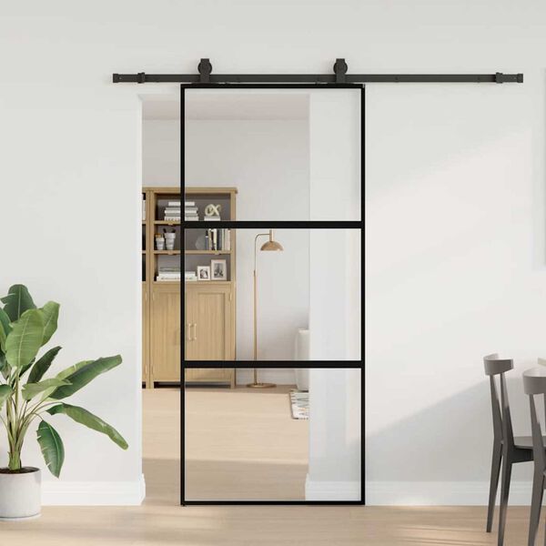 vidaXL Sliding Door with Hardware Set Black 90x205 cm Tempered Glass
