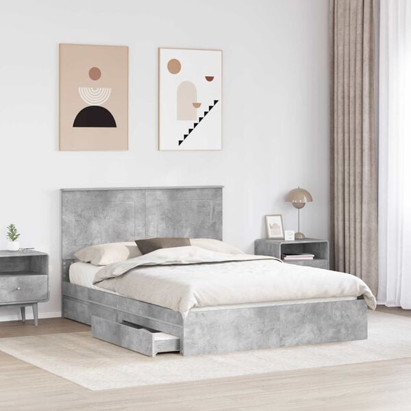 vidaXL Storage Bed Concrete Grey 150 x 200 cm Engineered Wood