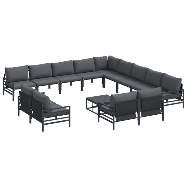 vidaXL Garden Sofa Set with Cushion 14 pcs Black Steel