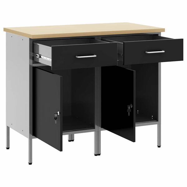 vidaXL Work Cabinet with Drawer 2 pcs Black and Grey 100 x 55 x 85 cm