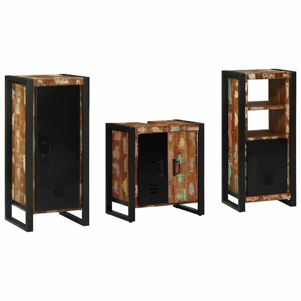 vidaXL Bathroom Furniture Set with Door 3 pcs Brown Solid Reclaim Wood