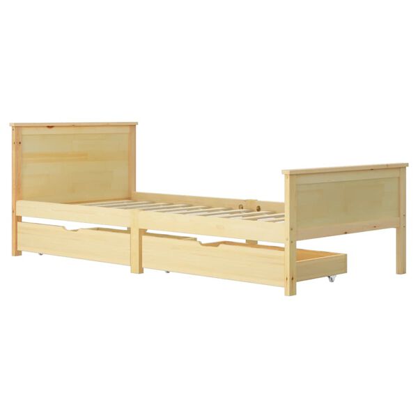 vidaXL Bed Frame without Mattress with 2 Drawers Solid Wood 100x200 cm