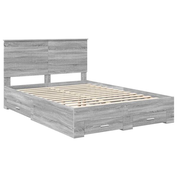 vidaXL Bed Frame with Drawer Grey Sonoma 135 x 190 cm Engineered Wood