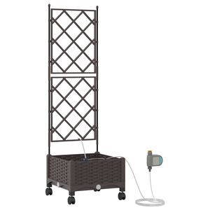 vidaXL Garden Planter with Irrigation&Wheels Brown 40 x 40 x 132 cm PP