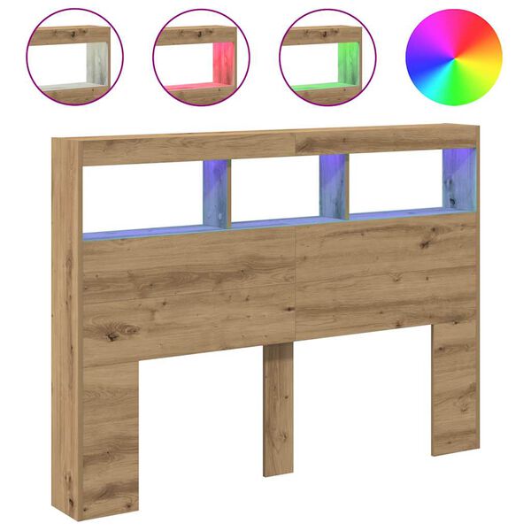 vidaXL Headboard Cabinet with LED Artisan Oak 140x17x102 cm