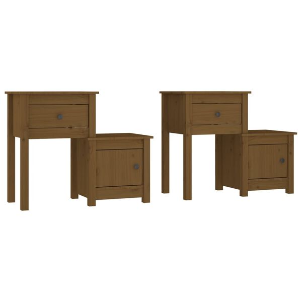 vidaXL Bedside Cabinet 2pcs Honey Brown 79.5x38x65.5cm Solid Wood Pine