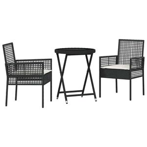 vidaXL Garden Bistro Set 3 pcs Black Poly rattan