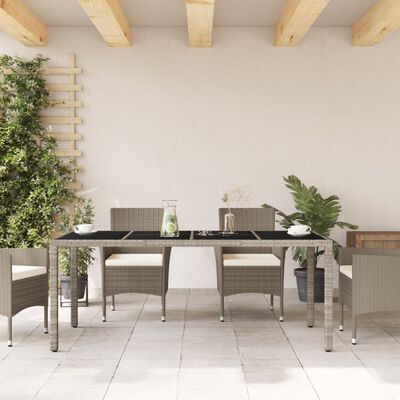 vidaXL Garden Table with Glass Top Light Grey 190x90x75 cm Poly Rattan
