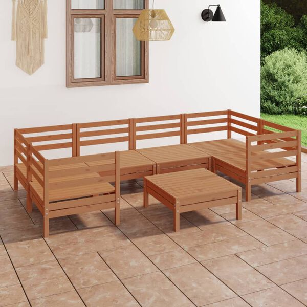vidaXL 7 Piece Garden Lounge Set Honey Brown Solid Wood Pine