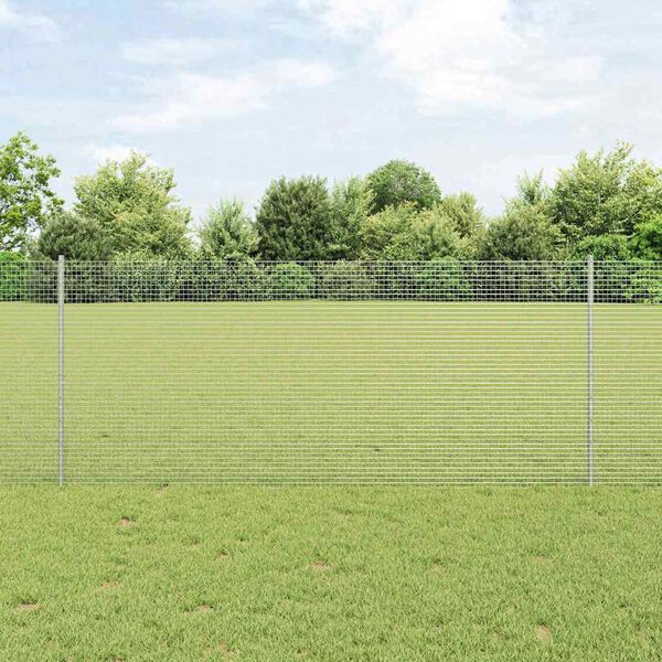 vidaXL Fence with Post Silver 1 x 100 m Steel