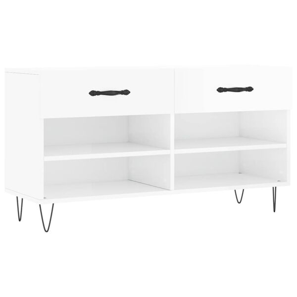 vidaXL Shoe Bench High Gloss White 102x35x55 cm Engineered Wood