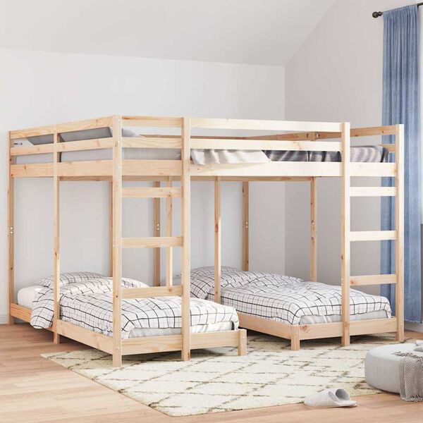 vidaXL Triple Bunk Bed Frame Natural 80 / 200 x 200 cm Solid Pine Wood