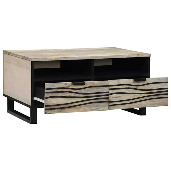 vidaXL Coffee Table Beige and Black 80 x 54 x 40 cm Solid Acacia wood