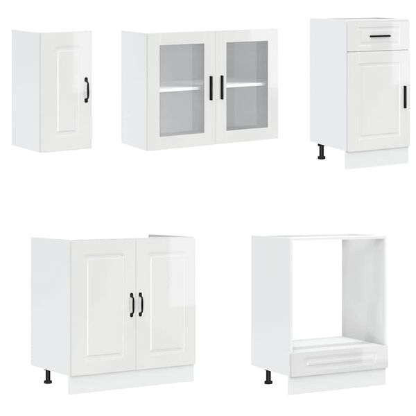 vidaXL 8 Piece Kitchen Cabinet Set Porto High Gloss White Engineered Wood