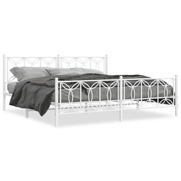 vidaXL Metal Bed Frame without Mattress with Footboard White 200x200cm