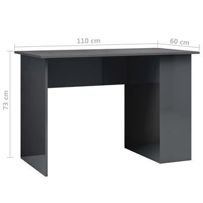 vidaXL Desk High Gloss Grey 110x60x73 cm Engineered Wood