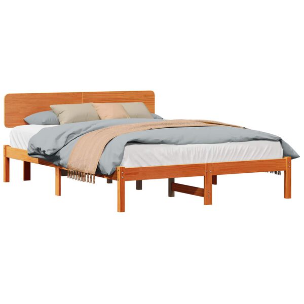 vidaXL Bed Frame with Headboard Wax Brown 160 x 200 cm Solid Pine Wood