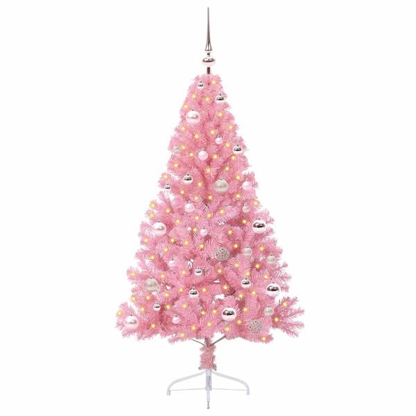 vidaXL Artificial Pre-lit Christmas Tree with 150 LEDs Pink 150 cm PVC