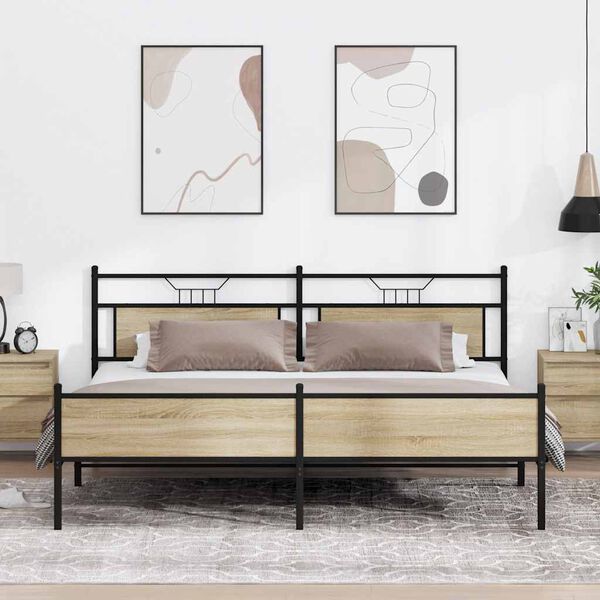 vidaXL Metal Bed Frame without Mattress Sonoma Oak 200x200 cm