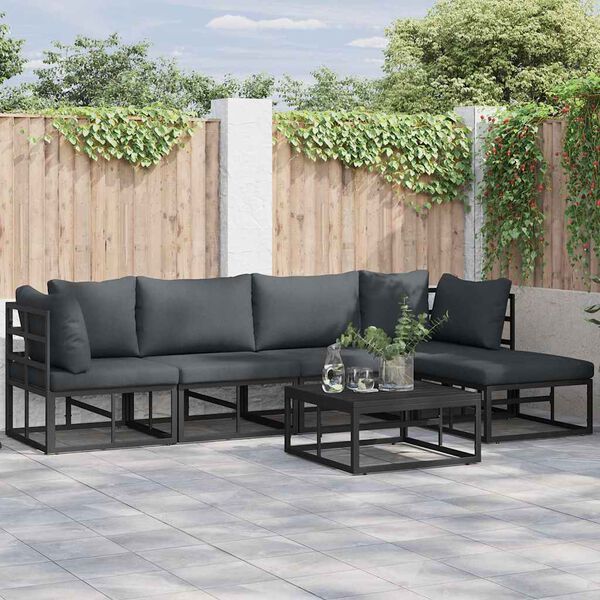 vidaXL Garden Sofa Set with Cushion 5 pcs Black Aluminium