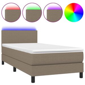 vidaXL Box Spring Bed with Mattress&LED Taupe 90x190cm Fabric