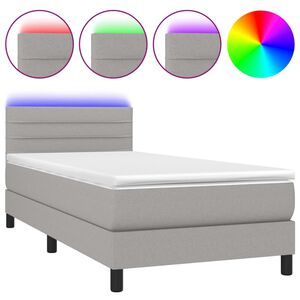vidaXL Box Spring Bed with Mattress&LED Light Grey 90x190cm Fabric