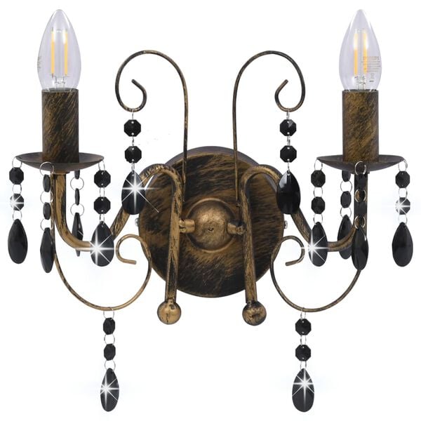 vidaXL Wall Lamp with Beads Antique Black 2 x E14 Bulbs