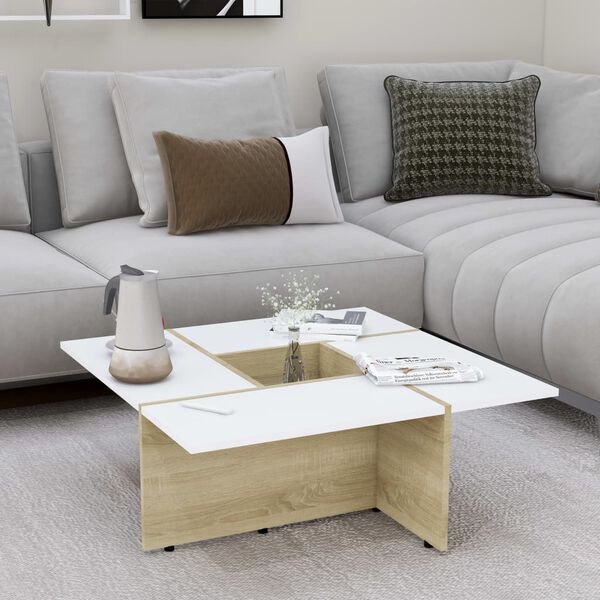 vidaXL Coffee Table White and Sonoma Oak 79.5x79.5x30 cm Engineered Wood