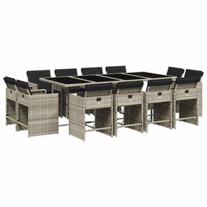 vidaXL 13 Piece Garden Dining Set with Cushions Light Grey Poly Rattan