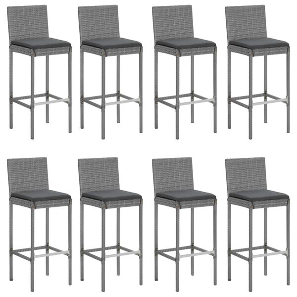 vidaXL 9 Piece Garden Bar Set with Cushions Grey Poly Rattan