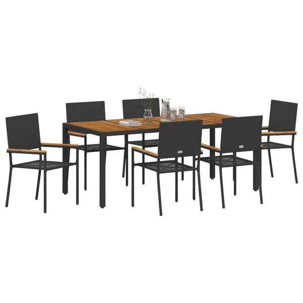 vidaXL Garden Dining Set 7 pcs Black Poly Rattan