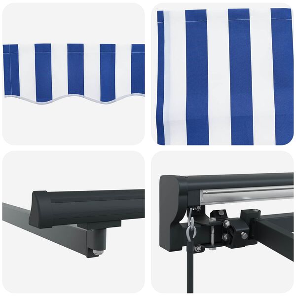 vidaXL Retractable Awning Manual Blue and White 350 x 250 cm
