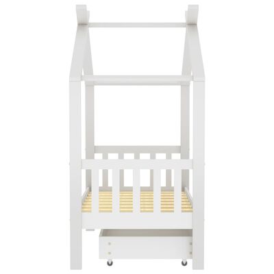 vidaXL Kids Bed Frame with a Drawer White Solid Pine Wood 70x140 cm