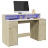 vidaXL Desk with LED Lights Sonoma Oak 140x55x91 cm Engineered Wood